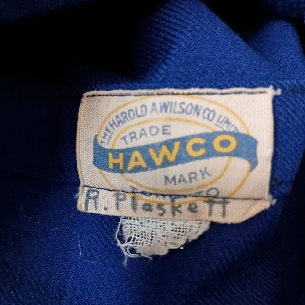 Vtg 50s Wool Blazer Jacket Blue Canadian Crown Beaver Patch Preppy Large Women - Picture 6 of 7